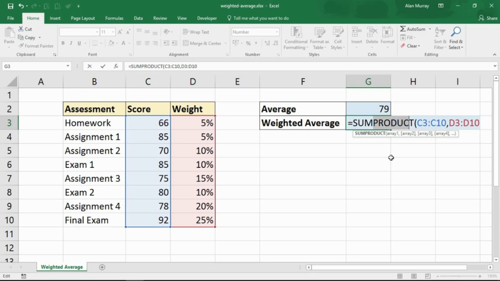 GWA Calculation in Excel